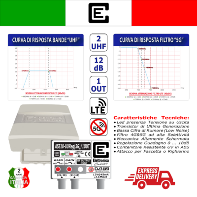 <p>Amplificatore TV per antenna 2 ingressi UHF da <strong>10dB con filtro 5G</strong> e 1 out con uscita IMD3 da 106dB&micro,V</p> - immagine 3